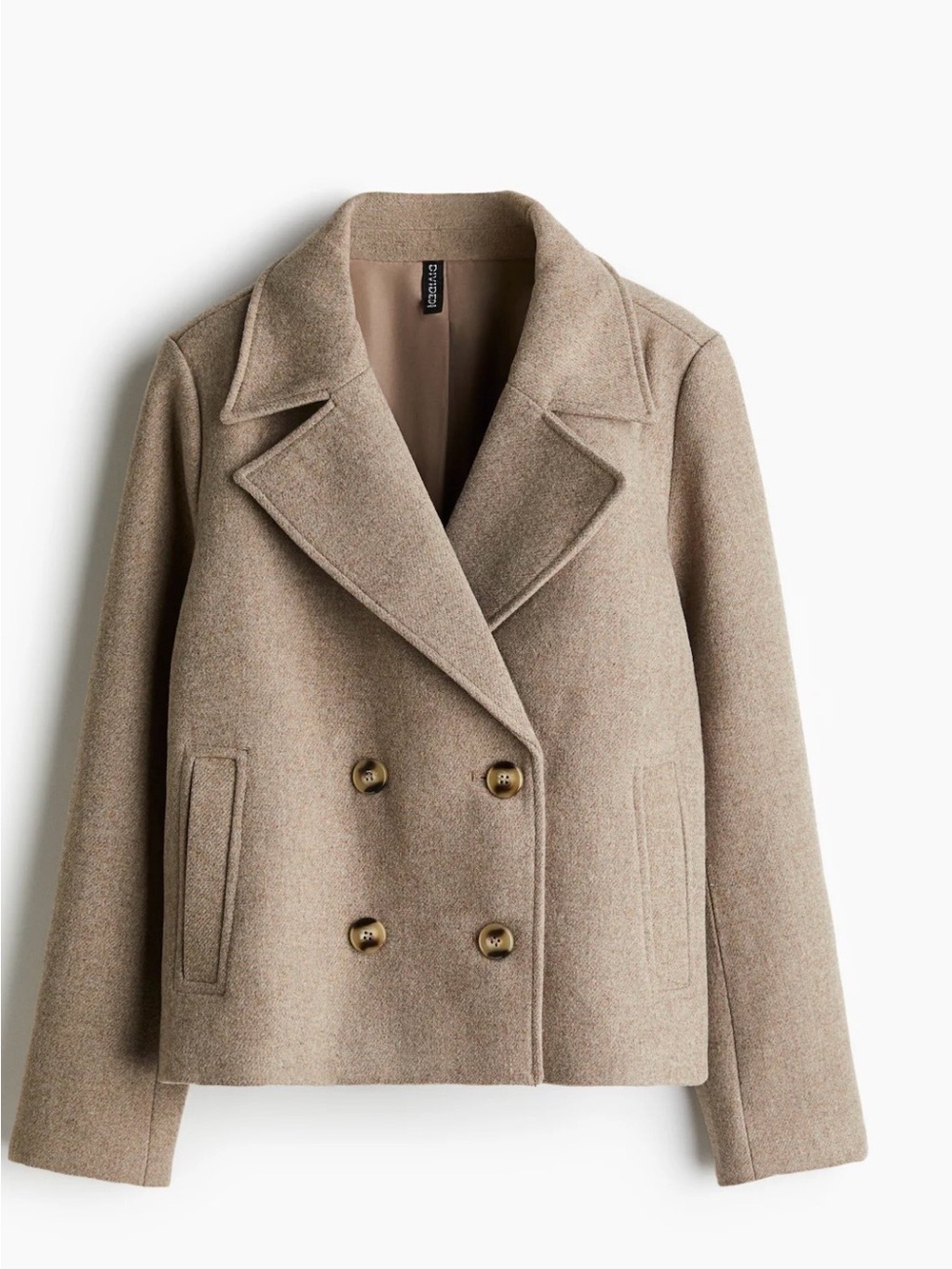 Wool Blend Double-Breasted cropped Jacket - Taupe